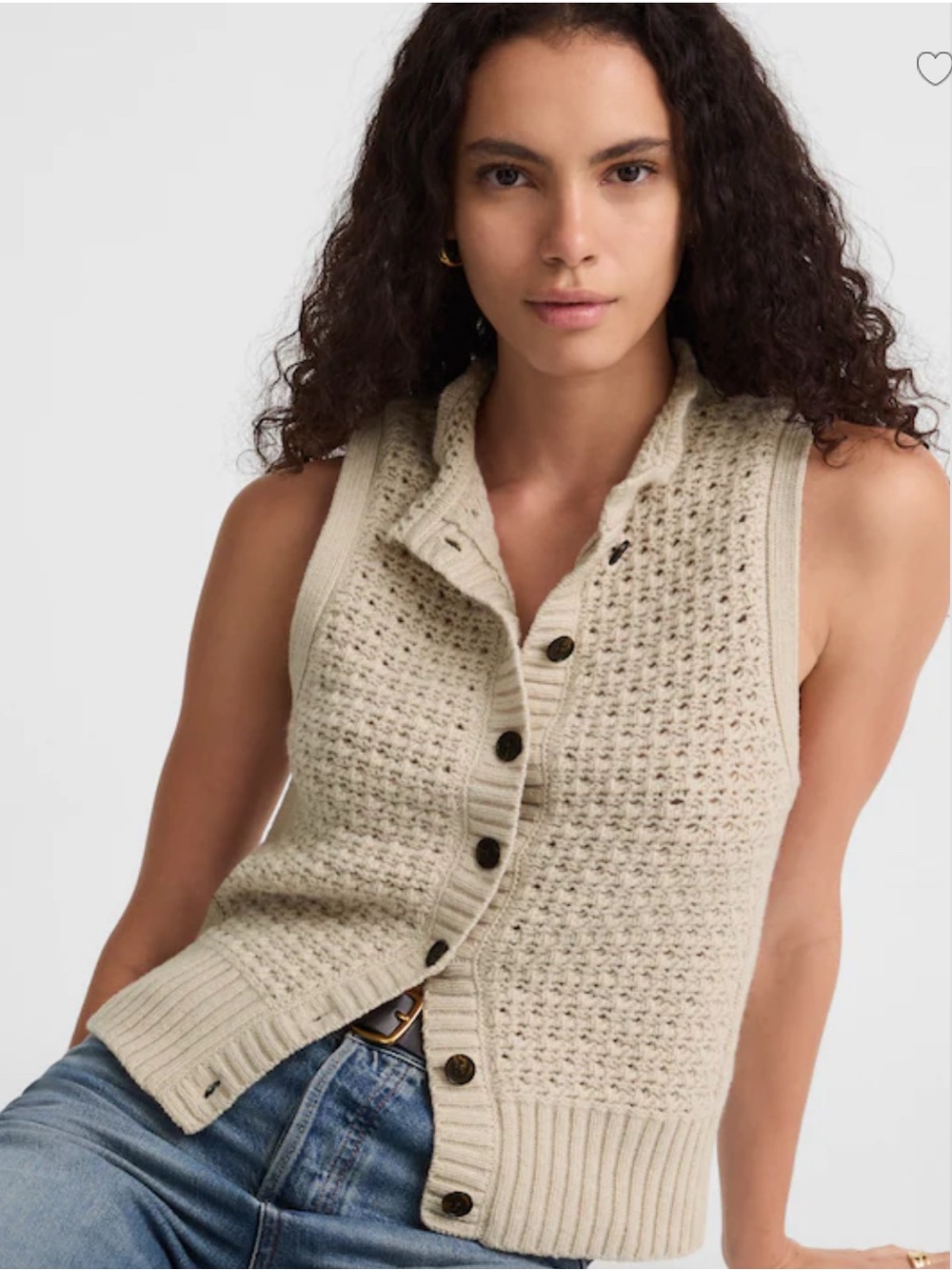 Madewell Merino Wool Blend Cream Knit Button-Front Vest Size-XXS Quiet Luxury